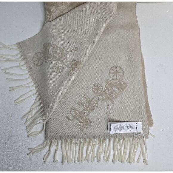 Coach Wool/Cashmere Scarf Double Face Large camel/chalk Horse/Carriage 21" x 72" - Picture 1 of 5
